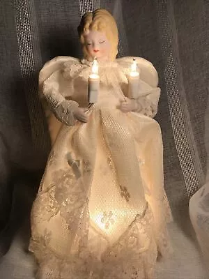 VTG Porcelain & Lace Angel Christmas Tree Topper Lighted 9” Angelic Lights Up • $15