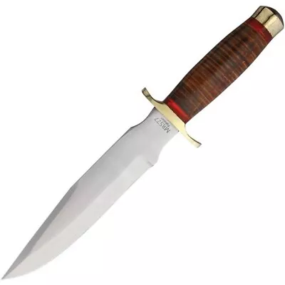 Marbles Stacked Leather Bowie Fixed Knife W/Brown Belt Sheath - MR577 • $32.58