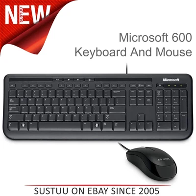 £23.27 • Buy Microsoft 600 Desktop QWERTY USB Wired Keyboard And Mouse Set│Quiet Keys│Black