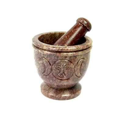 Triple Moon Mortar And Pestle Natural Carved Soapstone • $29.99