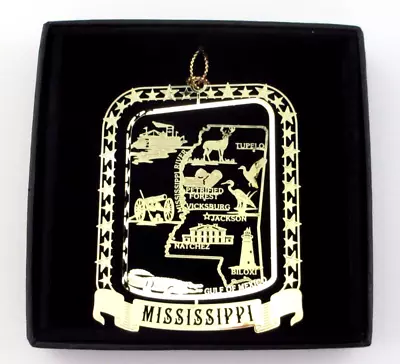 Mississippi State Ornament Brass Black Box Personalize With Year Charm • $16