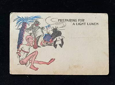 Vintage Unused Postcard Cannibals Preparing A Light Lunch Comical Drawing • $2