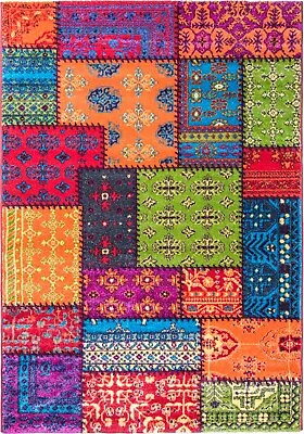 Rainbow Patchwork Rug Runner Bright Multi Color Mat Vivid Intricate Detail  • £24.99