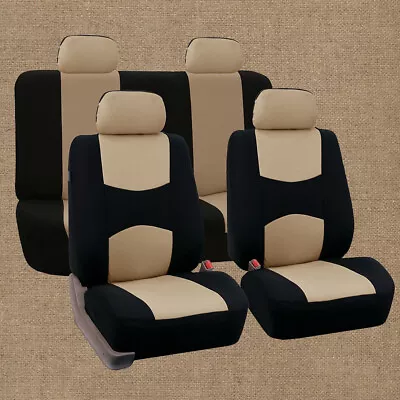 Breathable Fabric Full Set Car Seat Beige Front Rear Seat Protector Mat 4F • $35.35