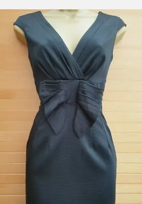 Black Stretch Pencil Wiggle Galaxy Pleated Smart Evening Cocktail Dress Size 8 • £15