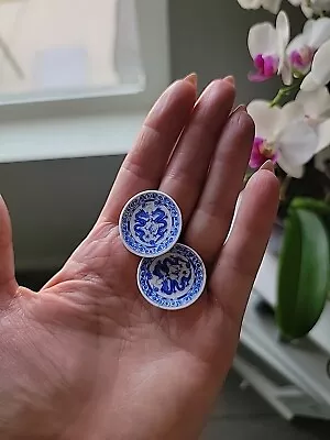 Vintage Artisan Miniature Dollhouse Dragon Plates OOAK Blue And White Oriental  • $8.88