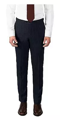 $400 Hart Schaffner Marx 38W X 36L Men Blue Fit Wool Flat Front Striped Pants • $34