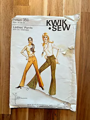 Vintage McCall's Pattern #351 1970's Ladies Pants Size 18-20 • $5