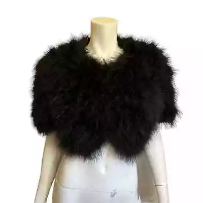 Marchesa Notte Black Genuine Ostrich Feather Bolero Jacket Sz M • $274.99