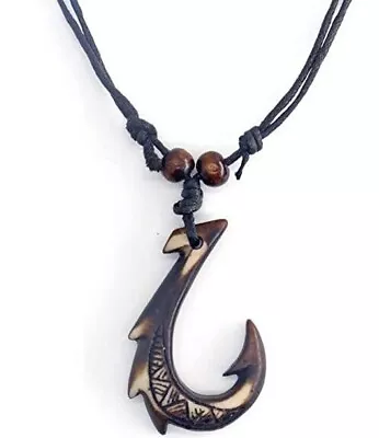 Fish Hook Pendant Hemp Cord Adjustable 15-30 Inch Mens Necklace With A Gift Box • $14.99