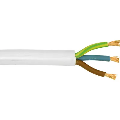 MAINS CABLE WIRE WHITE - 3183Y 13 AMP ELECTRICAL FLEX 1.5mm 3 CORE • £10.50