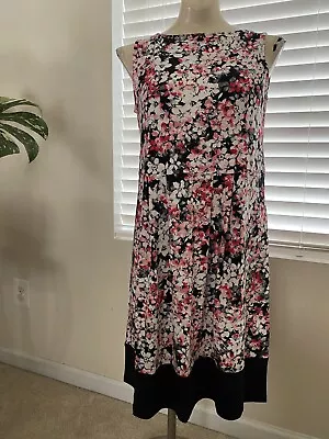 NWT J. Jill Wearever Women’s SMALL PETITE Pink Black White Floral Midi Dress • $29.99