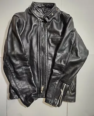 $180 • Buy Schott 641 Black Leather Jacket - Size 36 - Cafe Racer Style | Missing Inner Fur