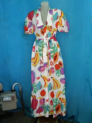 Ladies White Based Fruit Print Frilled Maxi Dress-sz 12 As New • $35