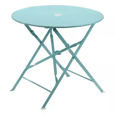 Carolina Classics  30  Folding Metal Bistro Table With Umbrella Hole In Teal • $156.17