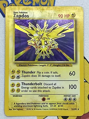 Pokemon Card Zapdos 16/102 Base Set WOTC Vintage Original! • $35