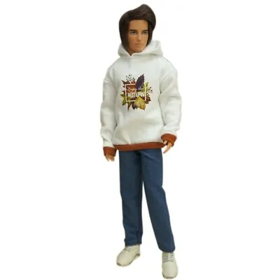 Fashion Clothes Set For Ken Boy Doll Outfits White Hoodie Denim Jeans Trousers • £4.66