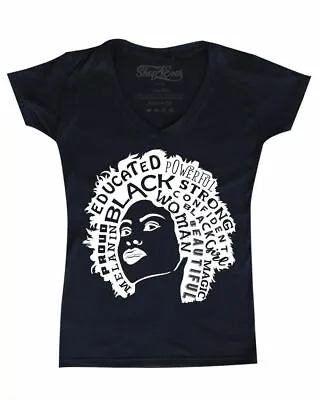 £14.56 • Buy Brown Skin Girl Afro Word Cloud Wht Women's V-Neck T-shirt Black History Tee