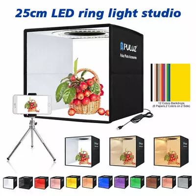 25CM Portable Photo Studio Lighting Box Photography Backdrop LED Light Room Tent • £15.79