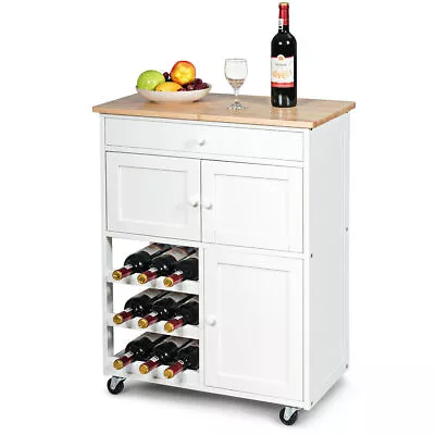 Modern Rolling Kitchen Cart Trolley Island Storage Cabinet W/Drawer&Wine Rack • $98