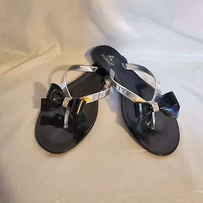 Nomad Black & Silver Bow Sandals Pixie Size 7 • $12