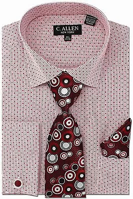 Men's Checks Dot Printed Regular Fit Dress Shirts With Tie Hanky Cufflinks Combo • $107.32