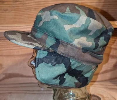 Army Military Issue Woodland Camouflage Combat Cap With Ear Flaps Size 7 1/2 • $15