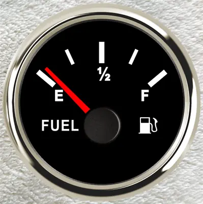 Fuel Level Gauge 0-90ohms Black 12V/24V Oil Tank Level 52mm Universal Car Marine • £16.79