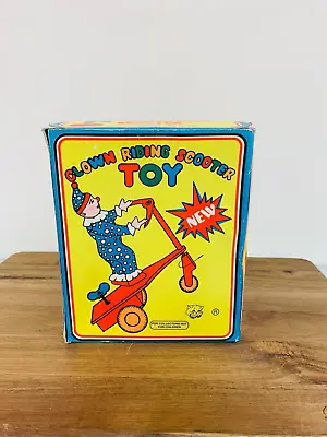 Vintage Tin Metal Clown Riding Scooter Wind Up Collectible Toy • $10