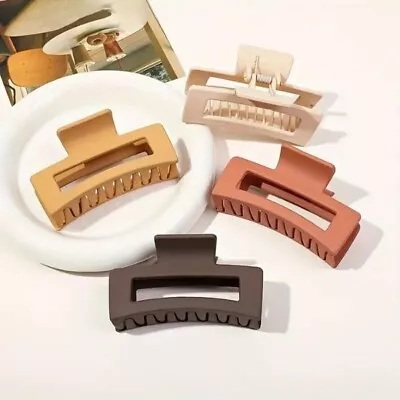 4 Pcs/Set Rectangular Hair Claw Clips Solid Color Non-Slip Strong Hold Jaw Hair • £1.99