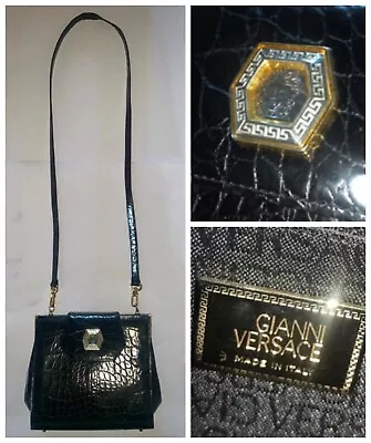 Gianni Versace Black Crocodile Leather Mini Handbag. Vintage 1990s. Never  Used. • $340