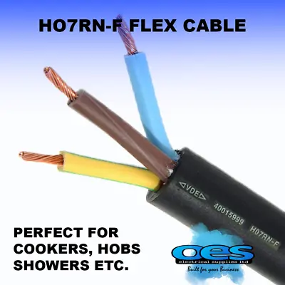 £5.65 • Buy Tough Rubber Flex Cable 6mm Black Tri-flex Per Metre 3 Core Cooker Hobs Ho7rnf