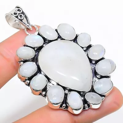 Natural Rainbow Moonstone Gemstone 925 Sterling Silver Pendant 2.56  Love V929 • $14.99