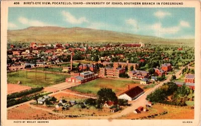 Postcard Aerial View University Of Idaho Pocatello ID Idaho C.1930-1945    I-717 • $22.79