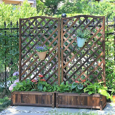 Rustic Wooden Raised Garden Bed Vegetable Planter Grid Box W/ Climbing Trellis • £39.93