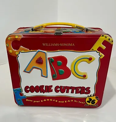 WILLIAMS-SONOMA  ABC Cookie Cutters Kit With RETRO Red Metal Lunchbox Lot Of 26 • £24.33