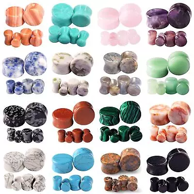 Pair Organic Stone Ear Gauges Saddle Double Flared Ear Tunnels Plugs 2G - 5/8  • $4.99