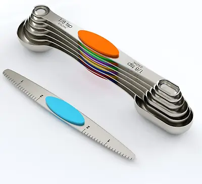 Stainless Steel Magnetic Measuring Spoons Set Upgraded Extended Handle Dual Si • $12.98