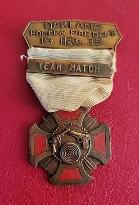 1939 Oakland Police & Fire Dept. Team Match Red Enamel Shooting Medal • $29.95