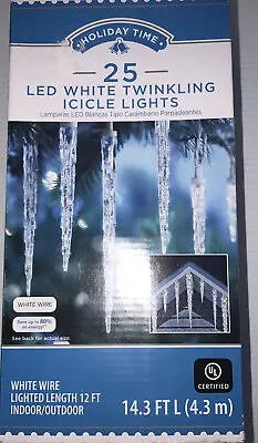 Holiday Time 25 Count LED Twinkle Icicle Christmas Lights White White Wire 14.3 • $29