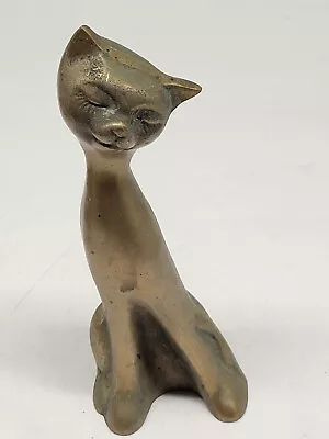 Vintage Mid Century Modern MCM  Solid Brass Siamese Cat Figurine Statue • $12
