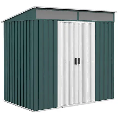 Outsunny 6.5x4FT Garden Shed W/ Foundation Lockable Metal Tool Shed Green • £199.99