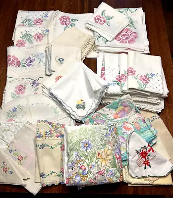 Vintage Linens Lot Of 88 Napkins Placemats Pillowcases Tablecloth Table Runners • $16.50