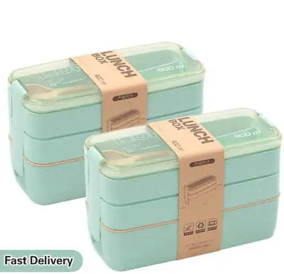 Bento Boxes Bento Box Japanese Lunch Box 3-in-1 Compartment Wheat Straw US • $10.05