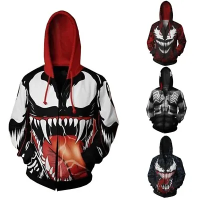 Marvel Anti-Hero Venom Cosplay Hoodie Mens Zipper Print Hooded Jacket Sweatshirt • $31.34