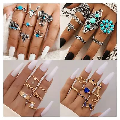 Ring Set Gold Silver Stacking Above Knuckle Ring Sets Boho Beach Fashion Rings • £4.50