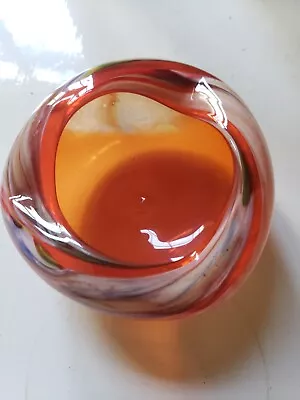 Red Swirl VTG Hand Blown Venetian Murano Italy Art Glass Ashtray Cigarette Bowl • $35