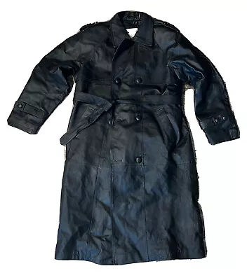 Wilda Leather Full Length Trench Coat Duster Double Breasted Belted L Made USA • $95