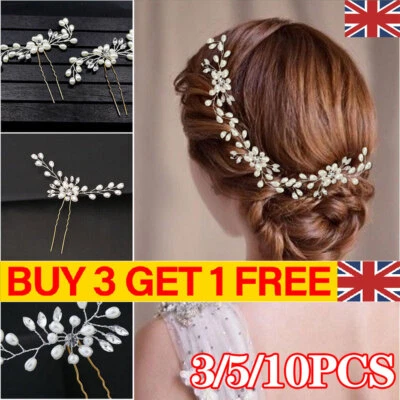 £2.49 • Buy Wedding Hair Pins Bridesmaid Crystal Diamante Pearls Bridal Flower Clips Grips