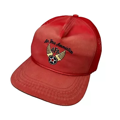 Vintage Trucker Hat Cap Red AFA Air Force Association Strapback Distressed Faded • $9.02